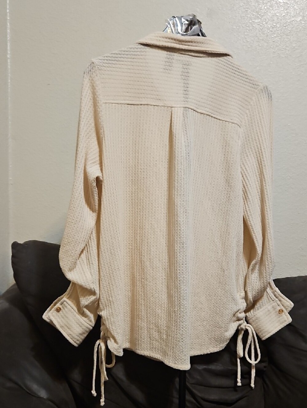 Daytrip Cream Waffle-Knit Button Front SHACKET - Picture 5 of 8